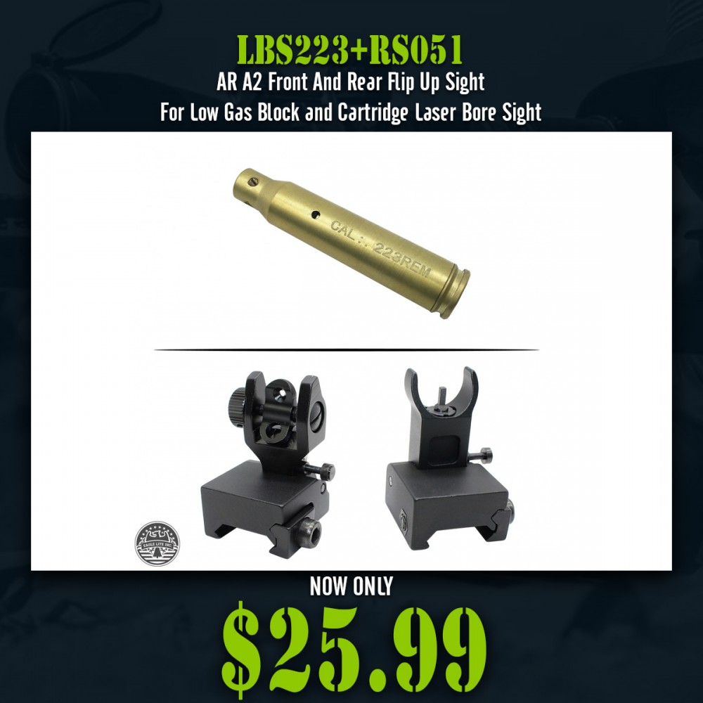 AR A2 Front And Rear Flip Up Sight For Low Gas Block and Cartridge Laser Bore Sight