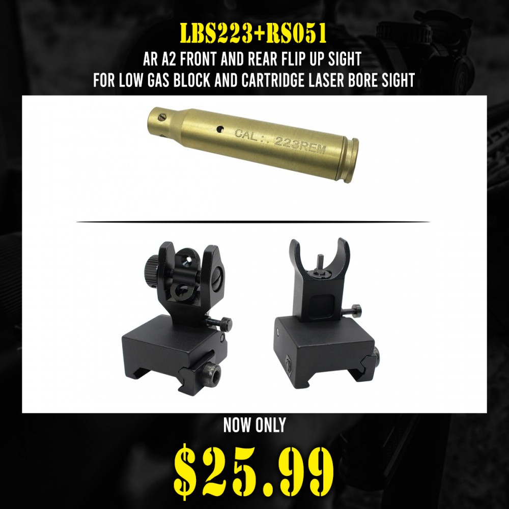 AR A2 Front And Rear Flip Up Sight For Low Gas Block and Cartridge Laser Bore Sight