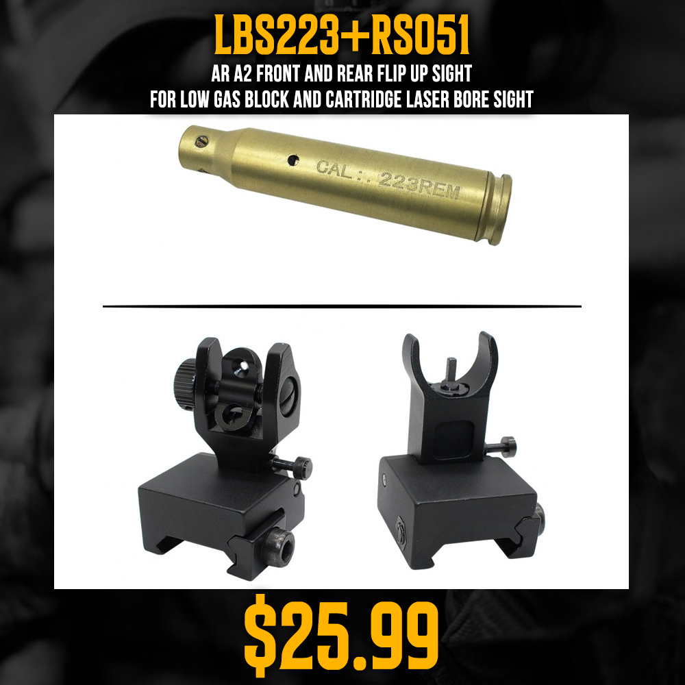 AR A2 Front And Rear Flip Up Sight For Low Gas Block and Cartridge Laser Bore Sight AR A2 Front And Rear Flip Up Sight For Low Gas Block and Cartridge Laser Bore Sight