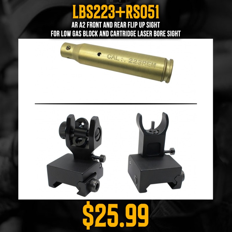 AR A2 Front And Rear Flip Up Sight For Low Gas Block and Cartridge Laser Bore Sight AR A2 Front And Rear Flip Up Sight For Low Gas Block and Cartridge Laser Bore Sight