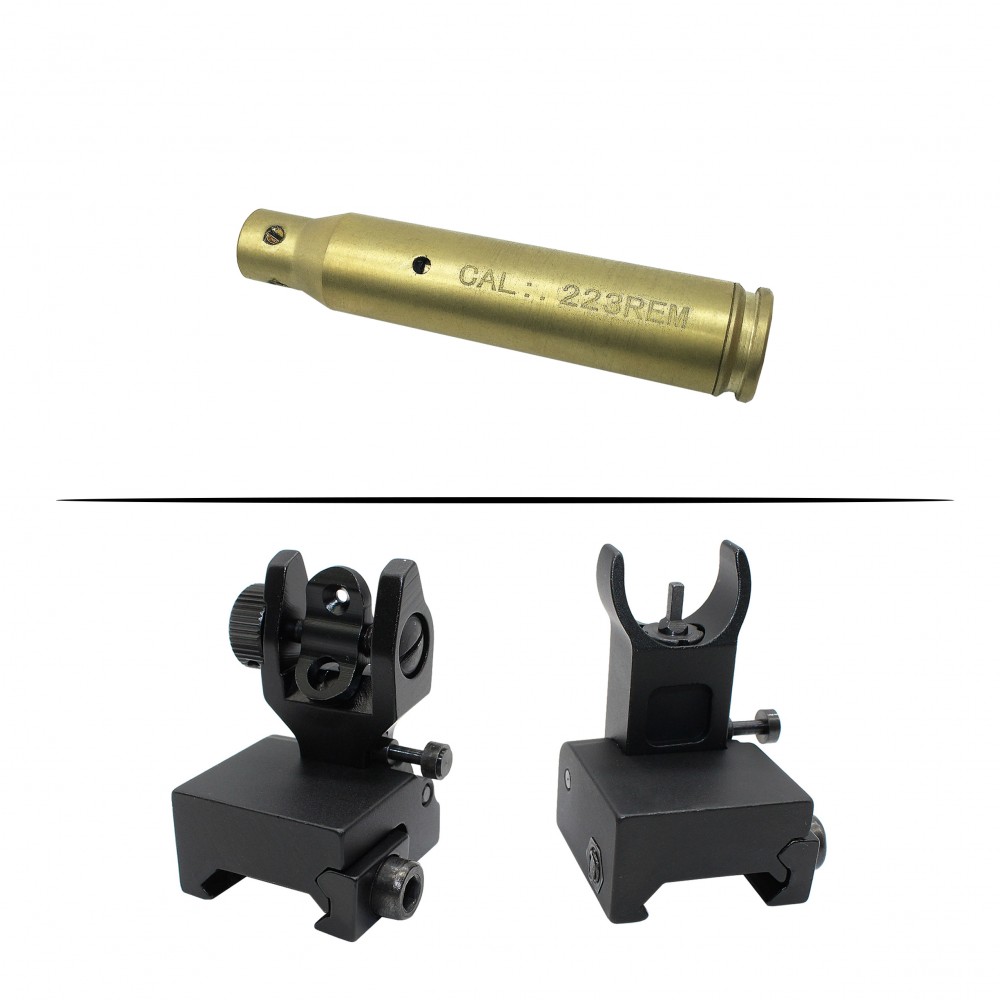 AR A2 Front And Rear Flip Up Sight For Low Gas Block and Cartridge Laser Bore Sight