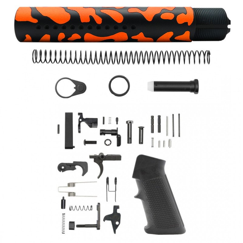 CERAKOTE CAMO|AR-15 .223/5.56 Custom made Pistol Buffer Tube Kit - Black and Hunter Orange - No Foam Pad