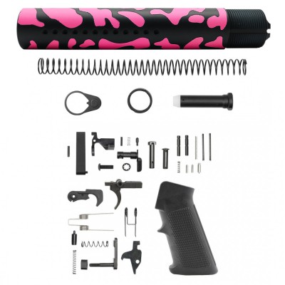 CERAKOTE CAMO PNK | AR-15 .223/5.56 Custom made Pistol Buffer Tube Kit - Base BLK - Pattern - PNK - No Foam Pad W/ Lower Parts Kit