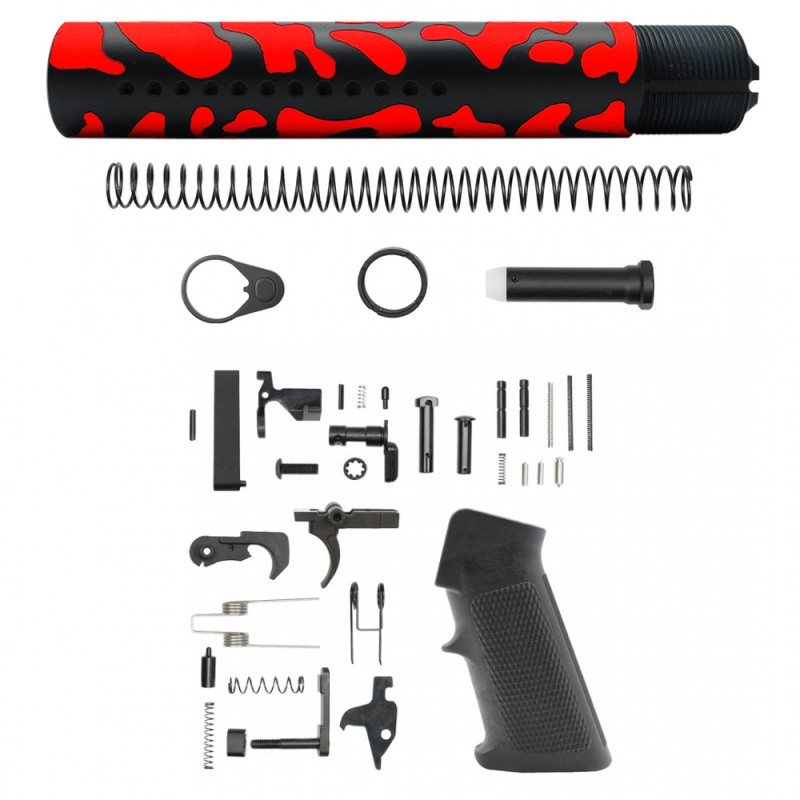 CERAKOTE CAMO|AR-15 .223/5.56 Custom made Pistol Buffer Tube Kit - Black and Red - No Foam Pad