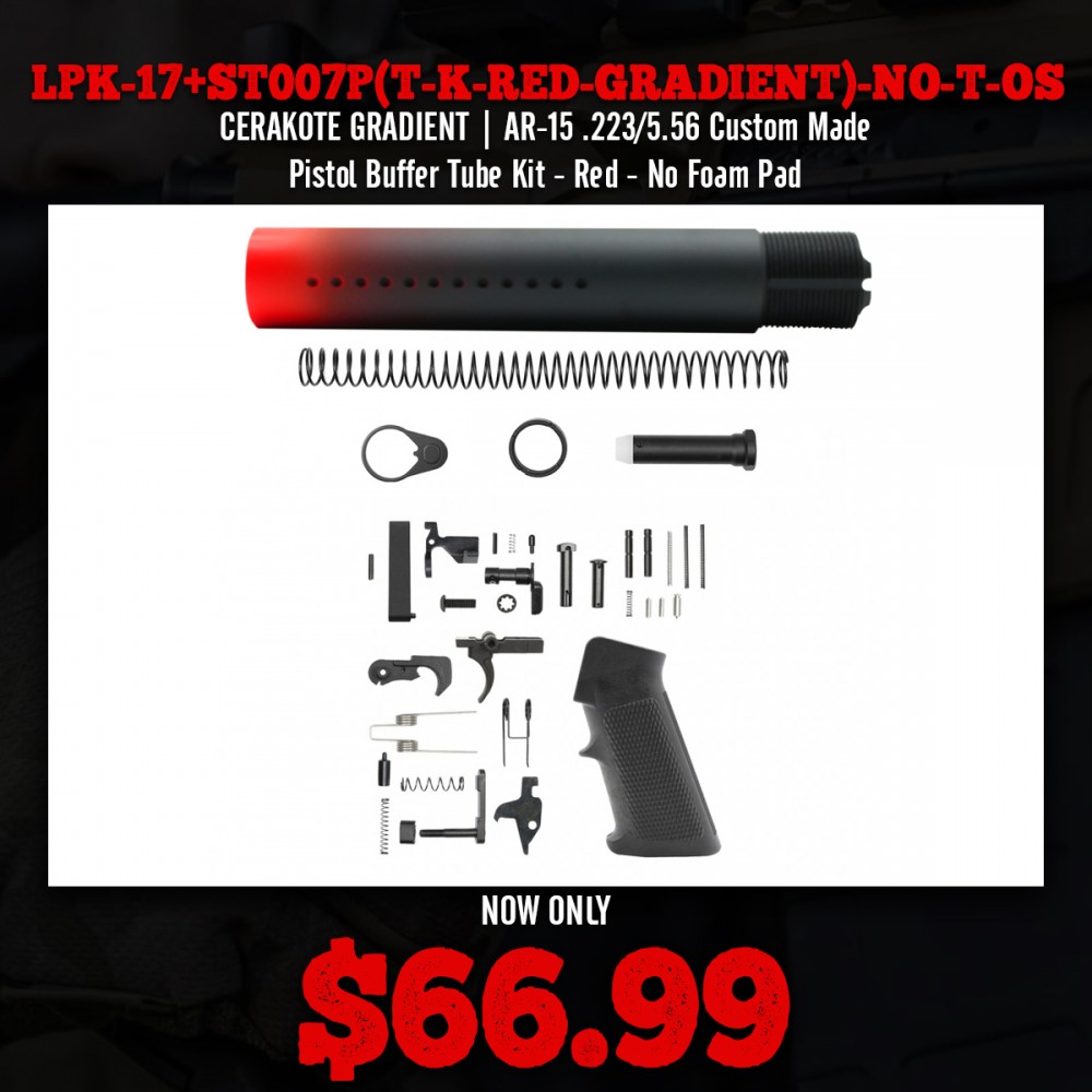 CERAKOTE GRADIENT|AR-15 .223/5.56 Custom made Pistol Buffer Tube Kit - Red - No Foam Pad