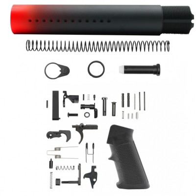 CERAKOTE GRADIENT RED | AR-15 .223/5.56 Custom made Pistol Buffer Tube Kit - No Foam Pad W/ Lower Parts Kit