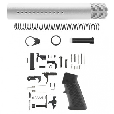CERAKOTE GLACIER SILVER | AR-15 .223/5.56 Custom made Pistol Buffer Tube Kit - No Foam Pad W/ Lower Parts Kit