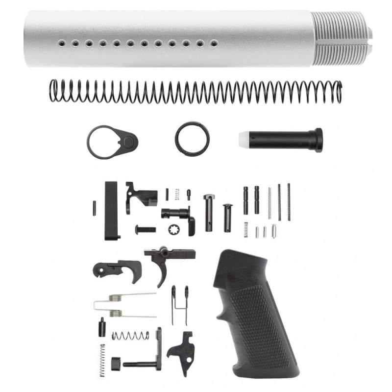 CERAKOTE GLACIER SILVER | AR-15 .223/5.56 Custom made Pistol Buffer Tube Kit - No Foam Pad W/ Lower Parts Kit