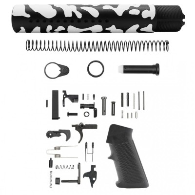 CERAKOTE CAMO WHI | AR-15 .223/5.56 Custom made Pistol Buffer Tube Kit - Base BLK - Pattern - WHI - No Foam Pad W/ Lower Parts Kit