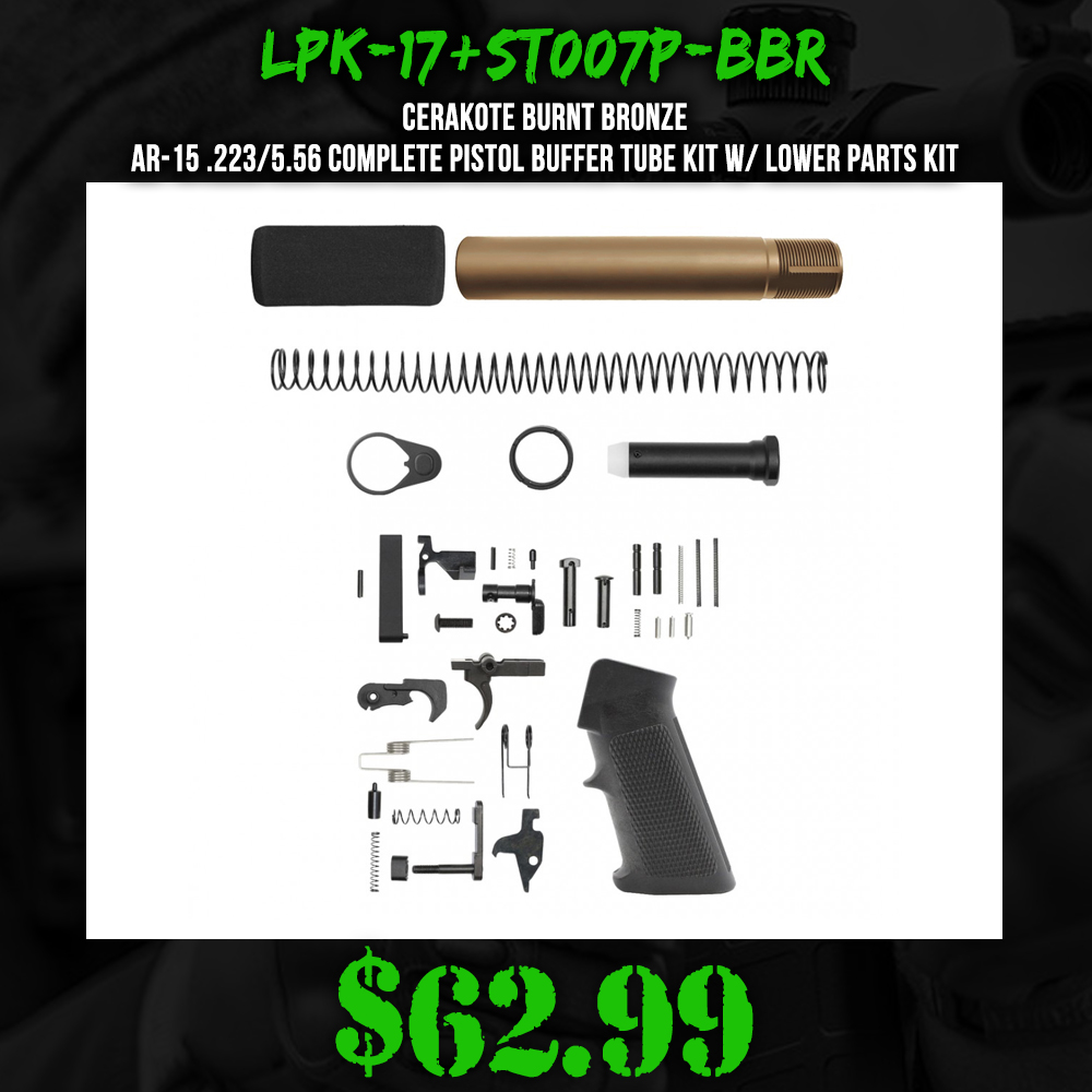 CERAKOTE BURNT BRONZE | AR-15 .223/5.56 Complete Pistol Buffer Tube Kit W/ Lower Parts Kit