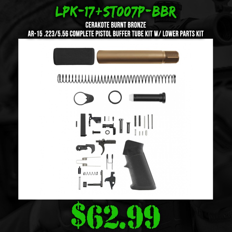 CERAKOTE BURNT BRONZE | AR-15 .223/5.56 Complete Pistol Buffer Tube Kit W/ Lower Parts Kit