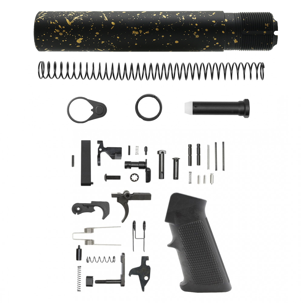 CERAKOTE SPLATTER GLD| AR-15 .223/5.56 Complete Pistol Buffer Tube Kit - No Foam Pad W/ Lower Parts Kit