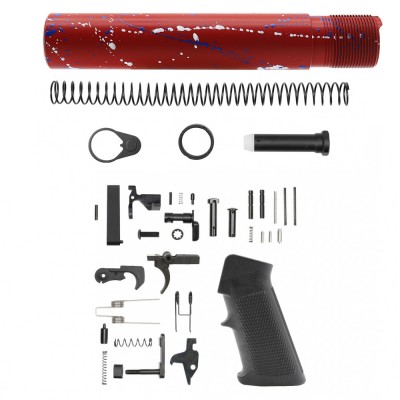 CERAKOTE SPLATTER RED-BW| AR-15 .223/5.56 Complete Pistol Buffer Tube Kit - No Foam Pad W/ Lower Parts Kit