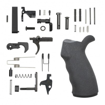 AR-15 Lower Receiver Parts Kit W/ Overmolded Rubber Pistol Grip- Black 