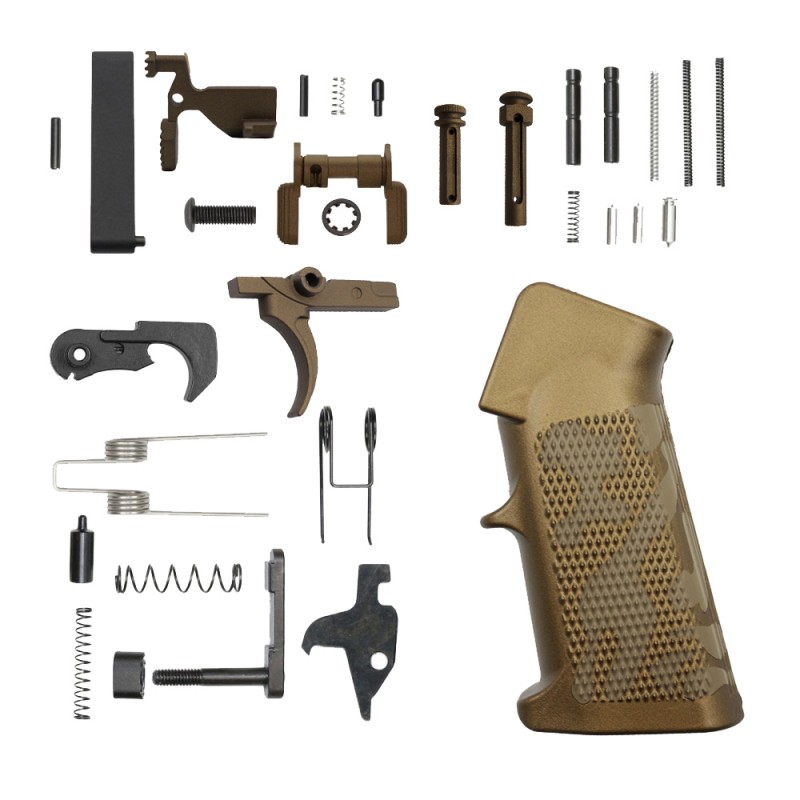 CERAKOTE BURNT BRONZE CAMO GRIP| AR-15 Lower Receiver Parts Kit W/ Safety Option