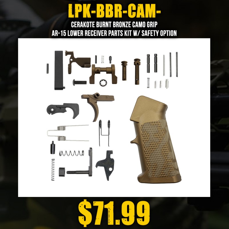 CERAKOTE BURNT BRONZE CAMO GRIP| AR-15 Lower Receiver Parts Kit W/ Safety Option CERAKOTE BURNT BRONZE CAMO GRIP| AR-15 Lower Receiver Parts Kit W/ Safety Option