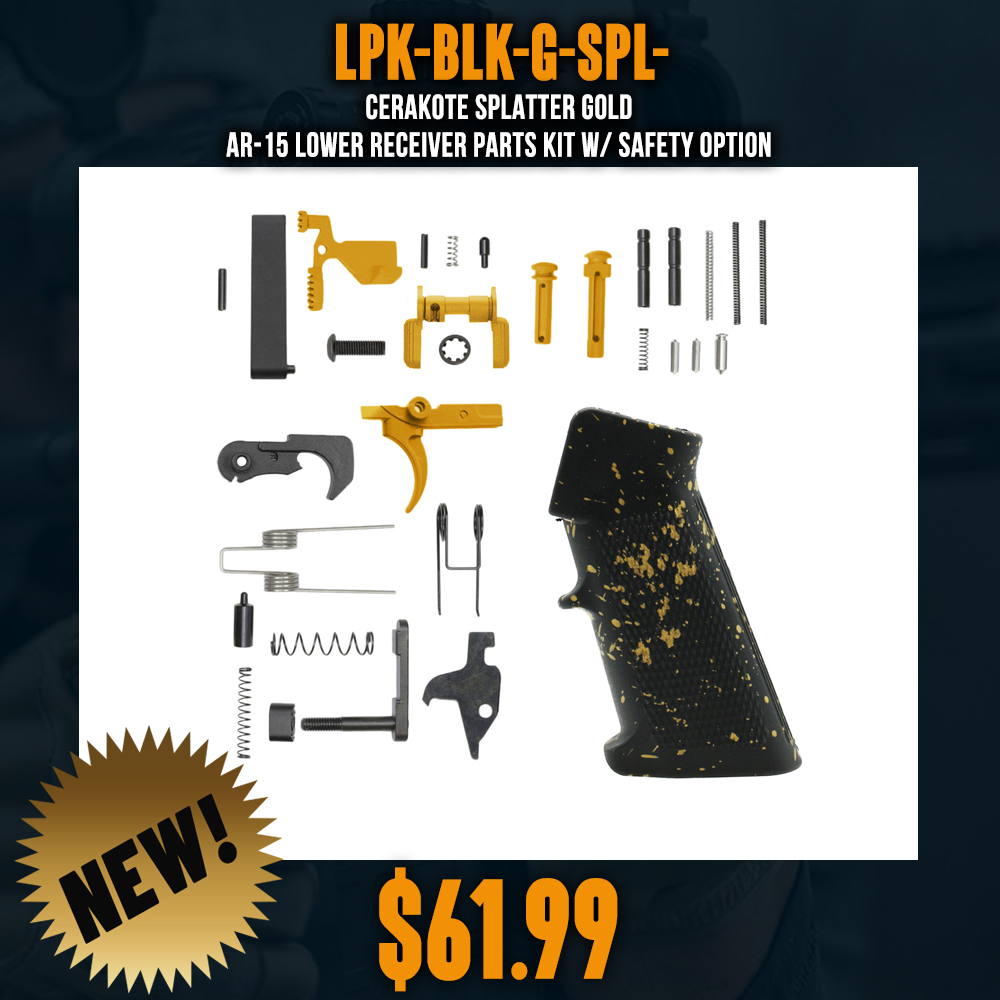 CERAKOTE SPLATTER GOLD| AR-15 Lower Receiver Parts Kit W/ Safety Option CERAKOTE SPLATTER GOLD| AR-15 Lower Receiver Parts Kit W/ Safety Option