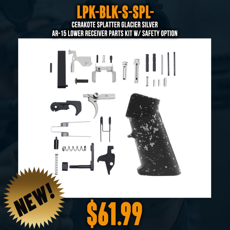 CERAKOTE SPLATTER GLACIER SILVER| AR-15 Lower Receiver Parts Kit W/ Safety Option CERAKOTE SPLATTER GLACIER SILVER| AR-15 Lower Receiver Parts Kit W/ Safety Option