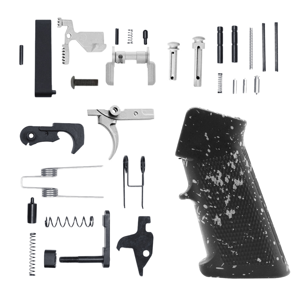 CERAKOTE SPLATTER GLACIER SILVER| AR-15 Lower Receiver Parts Kit W/ Safety Option