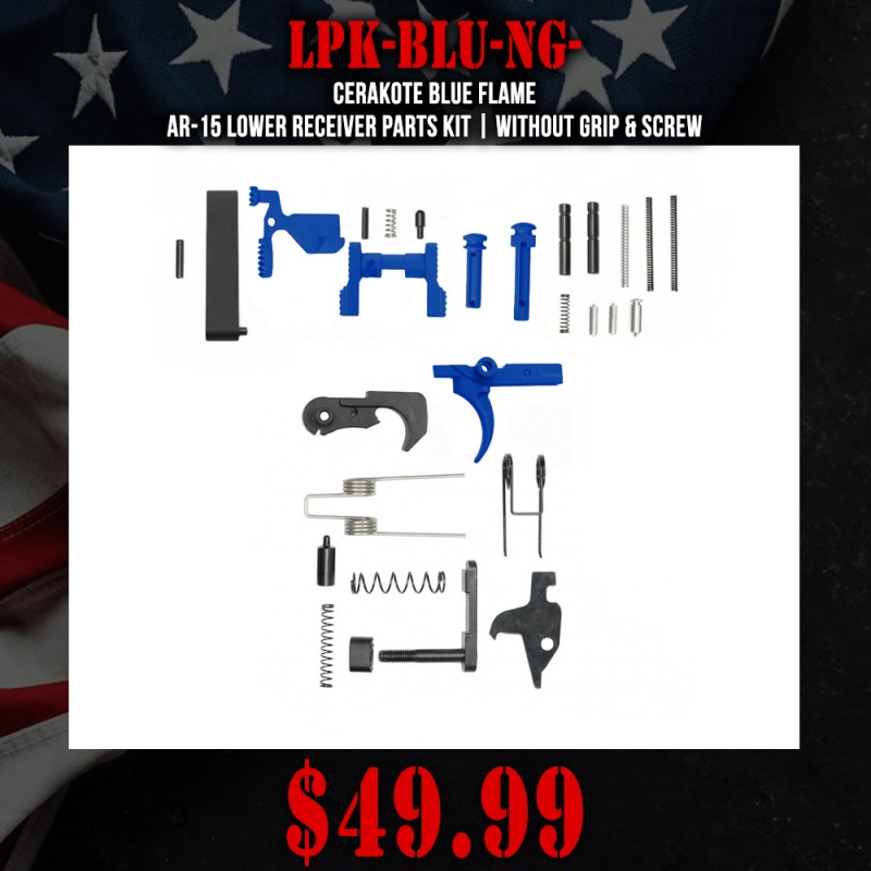 CERAKOTE BLUE FLAME | AR-15 Lower Receiver Parts Kit | Without Grip & Screw CERAKOTE BLUE FLAME | AR-15 Lower Receiver Parts Kit | Without Grip & Screw