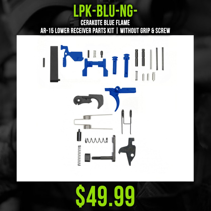 CERAKOTE BLUE FLAME | AR-15 Lower Receiver Parts Kit | Without Grip & Screw CERAKOTE BLUE FLAME | AR-15 Lower Receiver Parts Kit | Without Grip & Screw