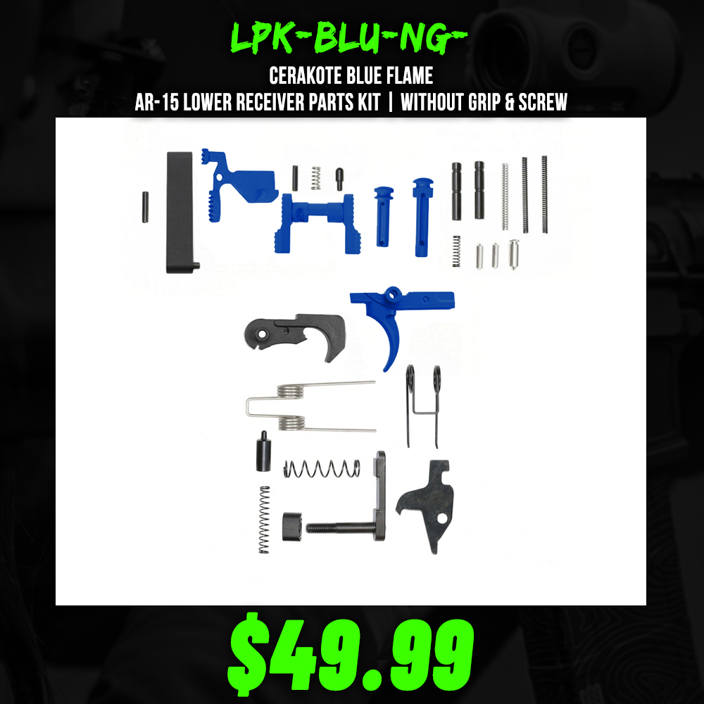 CERAKOTE BLUE FLAME | AR-15 Lower Receiver Parts Kit | Without Grip & Screw CERAKOTE BLUE FLAME | AR-15 Lower Receiver Parts Kit | Without Grip & Screw