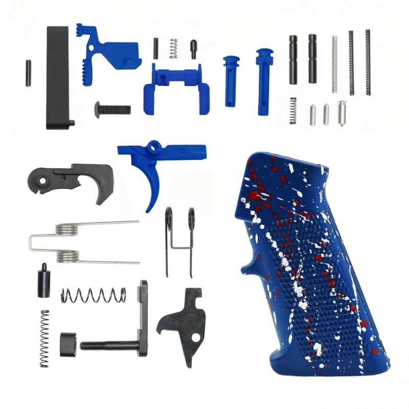 CERAKOTE BLUE FLAME SPLATTER GRIP| AR-15 Lower Receiver Parts Kit W/ Color Option