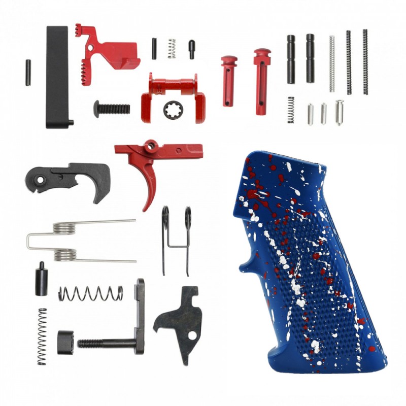 CERAKOTE BLUE FLAME SPLATTER GRIP| AR-15 Lower Receiver Parts Kit W/ Color Option