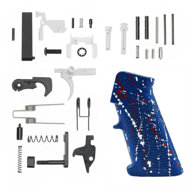 CERAKOTE BLUE FLAME SPLATTER GRIP| AR-15 Lower Receiver Parts Kit W/ Color Option