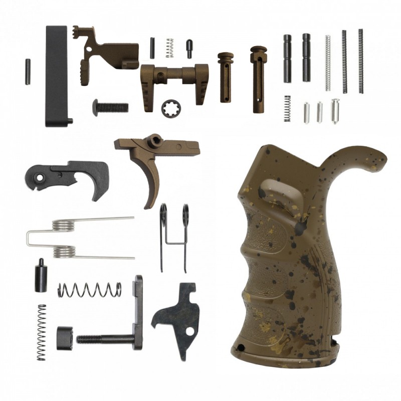 CERAKOTE FDE SPLATTER GRIP| AR-15 Lower Receiver Parts Kit W/ Safety Option