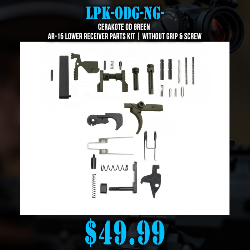 CERAKOTE OD GREEN | AR-15 Lower Receiver Parts Kit | Without Grip & Screw CERAKOTE OD GREEN | AR-15 Lower Receiver Parts Kit | Without Grip & Screw