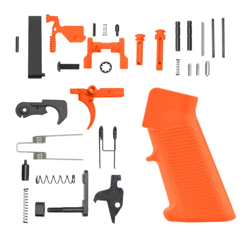 CERAKOTE HUNTER ORANGE| AR-15 Lower Receiver Parts Kit |LPK-ORG W/ Safety and Grip Option