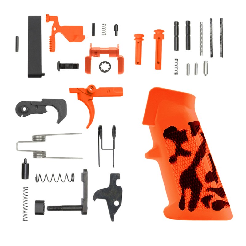 CERAKOTE HUNTER ORANGE CAMO GRIP| AR-15 Lower Receiver Parts Kit W/ Safety Option
