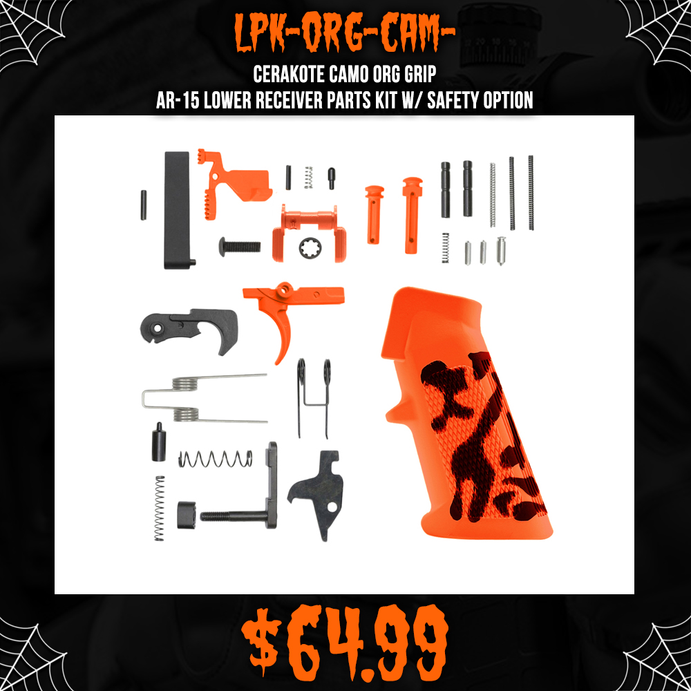 CERAKOTE CAMO ORG GRIP| AR-15 Lower Receiver Parts Kit W/ Safety Option CERAKOTE CAMO ORG GRIP| AR-15 Lower Receiver Parts Kit W/ Safety Option