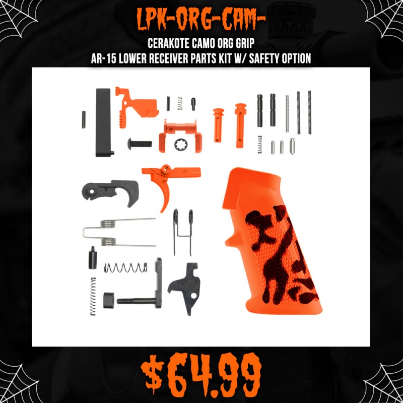 CERAKOTE CAMO ORG GRIP| AR-15 Lower Receiver Parts Kit W/ Safety Option CERAKOTE CAMO ORG GRIP| AR-15 Lower Receiver Parts Kit W/ Safety Option