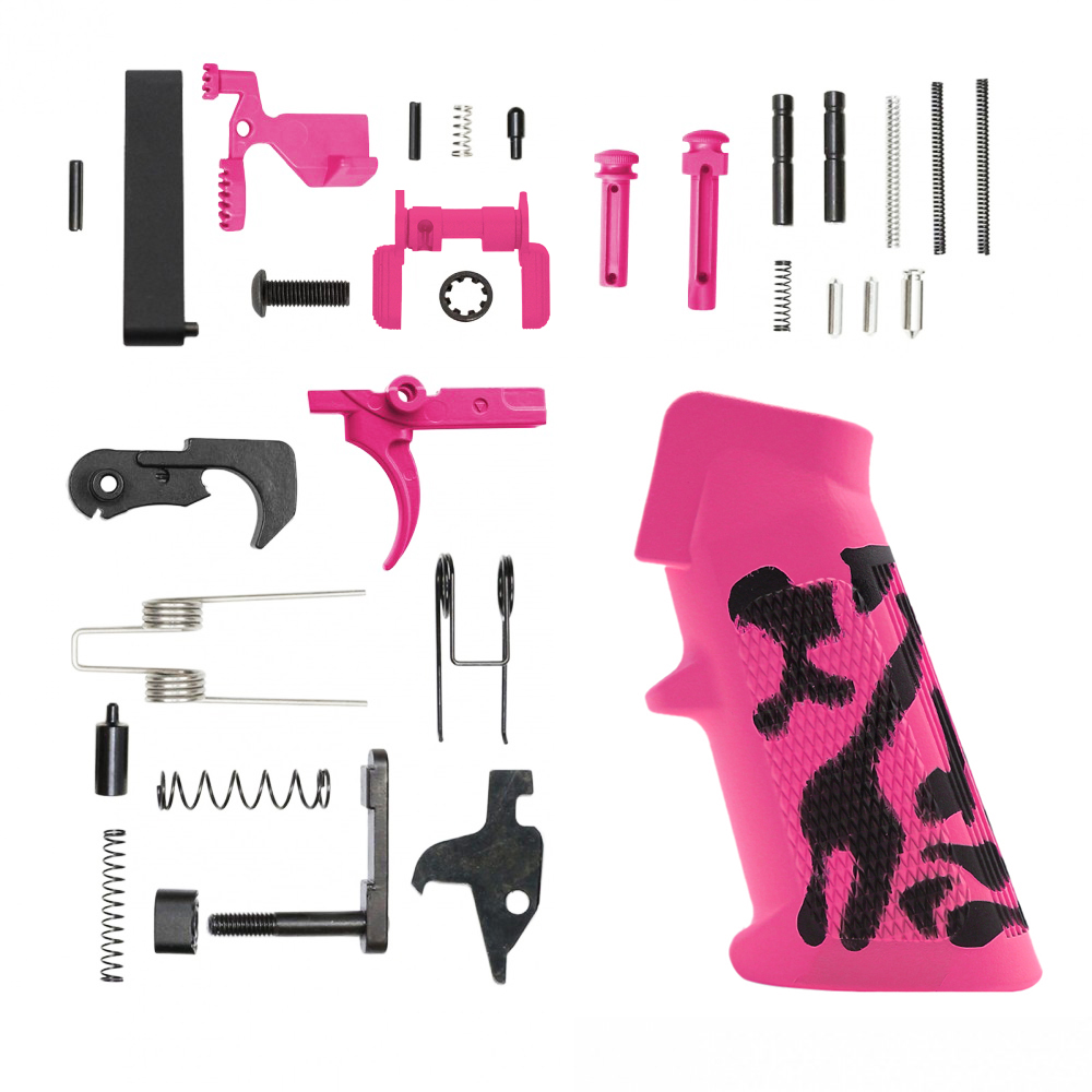 CERAKOTE PINK CAMO GRIP| AR-15 Lower Receiver Parts Kit W/ Safety Option CERAKOTE PINK CAMO GRIP| AR-15 Lower Receiver Parts Kit W/ Safety Option
