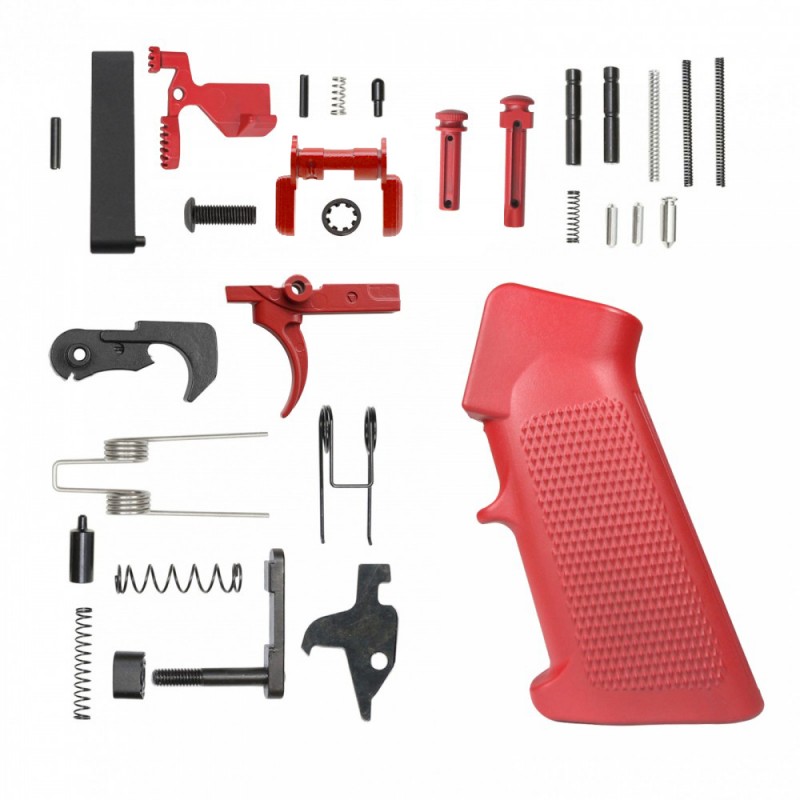 CERAKOTE RED| AR-15 Lower Receiver Parts Kit |LPK-RED W/ Safety and Grip Option