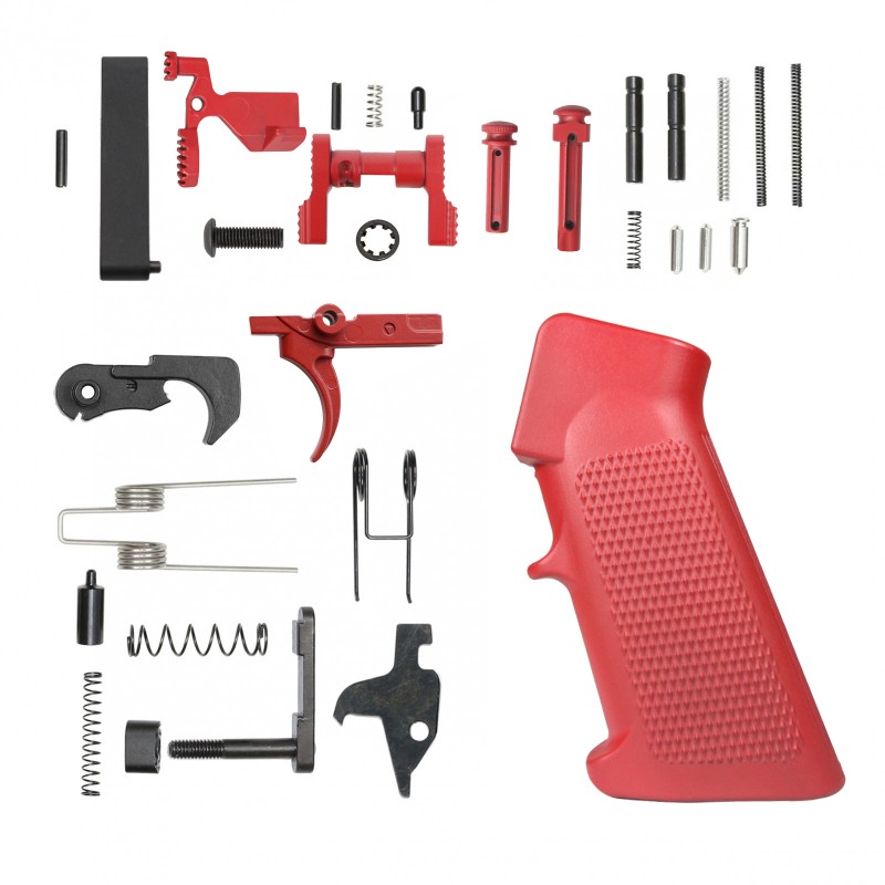 CERAKOTE RED| AR-15 Lower Receiver Parts Kit |LPK-RED W/ Safety and Grip Option