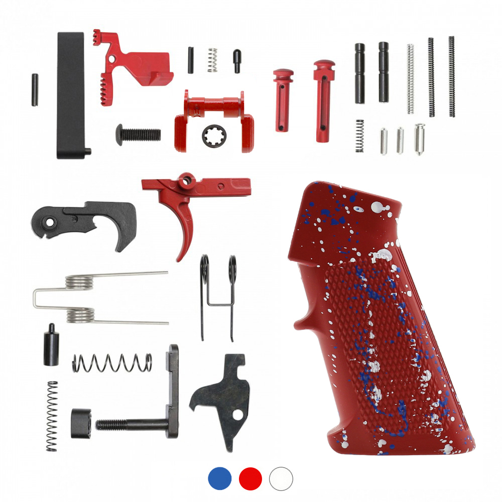 CERAKOTE RUBY RED SPLATTER GRIP| AR-15 Lower Receiver Parts Kit W/ Color Option