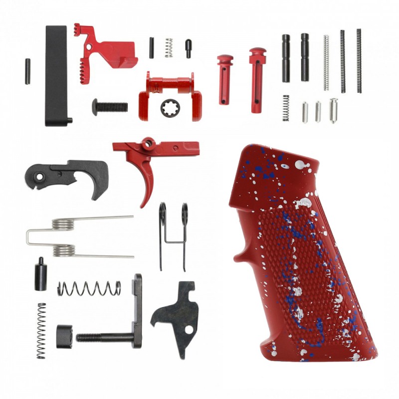 CERAKOTE RUBY RED SPLATTER GRIP| AR-15 Lower Receiver Parts Kit W/ Color Option
