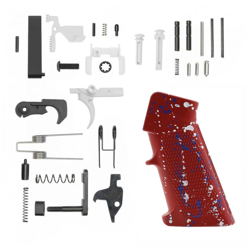 CERAKOTE RUBY RED SPLATTER GRIP| AR-15 Lower Receiver Parts Kit W/ Color Option