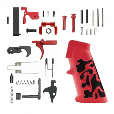 CERAKOTE RED CAMO GRIP| AR-15 Lower Receiver Parts Kit W/ Safety Option