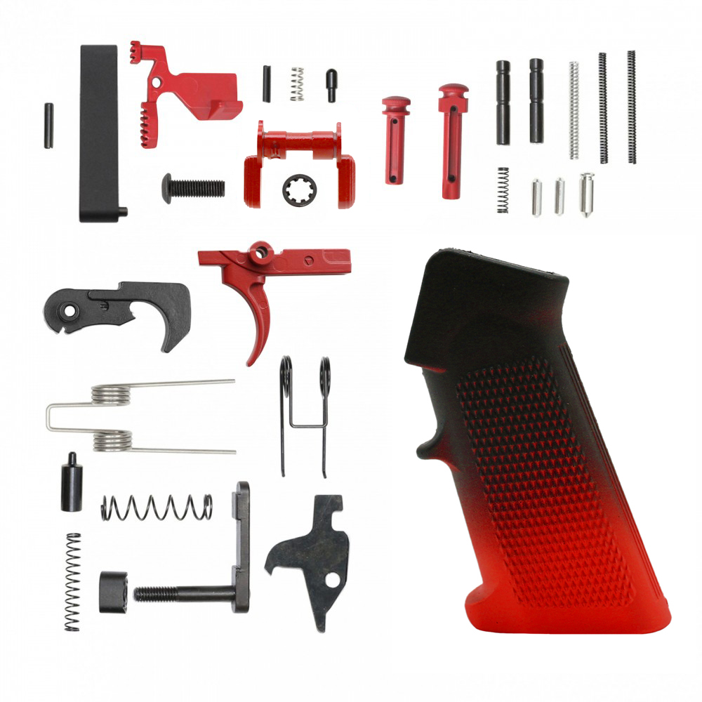 CERAKOTE GRADIENT RED| AR-15 Lower Receiver Parts Kit W/ Safety Option