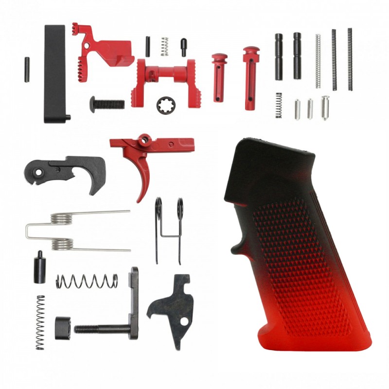 CERAKOTE GRADIENT RED| AR-15 Lower Receiver Parts Kit W/ Safety Option