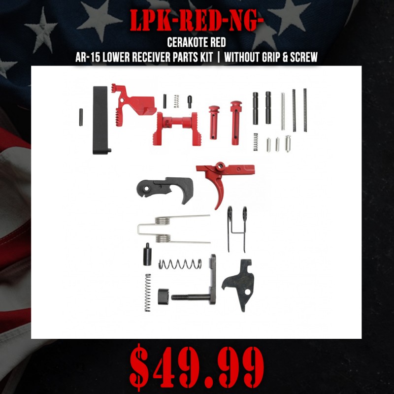 CERAKOTE RED | AR-15 Lower Receiver Parts Kit | Without Grip & Screw