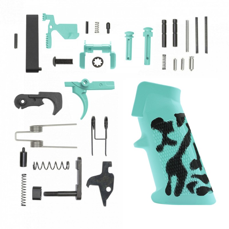 CERAKOTE ROBINS EGG CAMO GRIP| AR-15 Lower Receiver Parts Kit W/ Safety Option