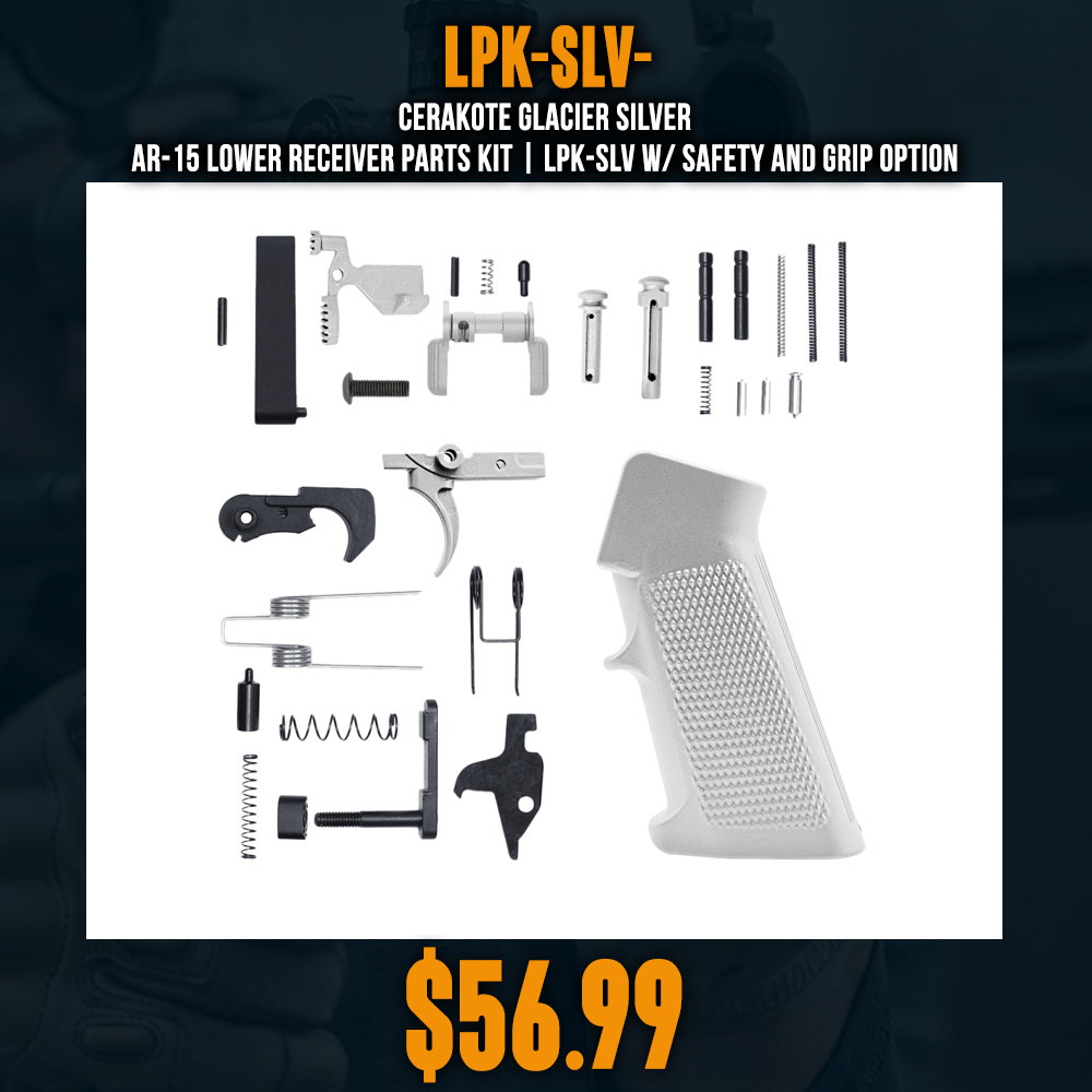 CERAKOTE GLACIER SILVER | AR-15 Lower Receiver Parts Kit |LPK-SLV W/ Safety and Grip Option CERAKOTE GLACIER SILVER | AR-15 Lower Receiver Parts Kit |LPK-SLV W/ Safety and Grip Option