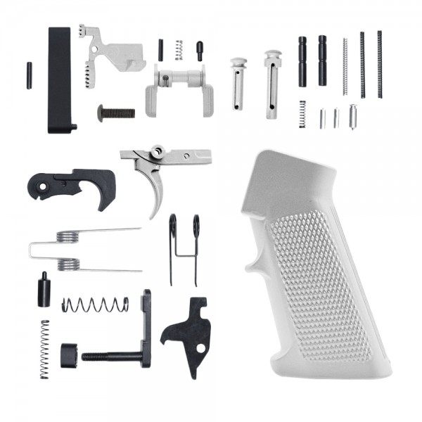 CERAKOTE GLACIER SILVER | AR-15 Lower Receiver Parts Kit |LPK-SLV W/ Safety and Grip Option