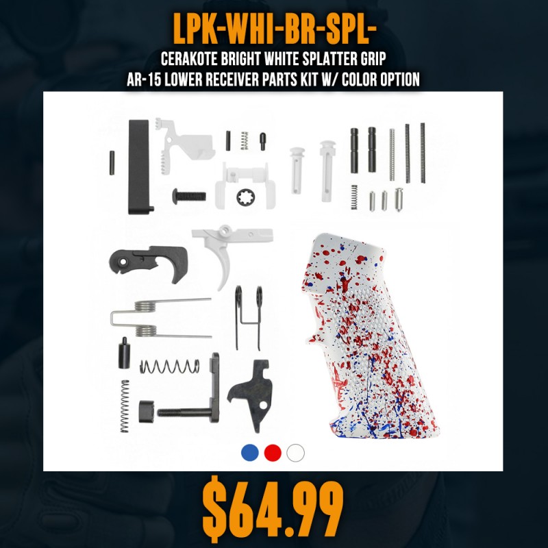 CERAKOTE BRIGHT WHITE SPLATTER GRIP| AR-15 Lower Receiver Parts Kit W/ Color Option CERAKOTE BRIGHT WHITE SPLATTER GRIP| AR-15 Lower Receiver Parts Kit W/ Color Option