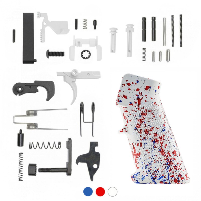 CERAKOTE BRIGHT WHITE SPLATTER GRIP| AR-15 Lower Receiver Parts Kit W/ Color Option